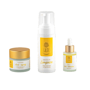 Kit Luz – Sérum anti-manchas, creme anti-aging e espuma de limpeza
